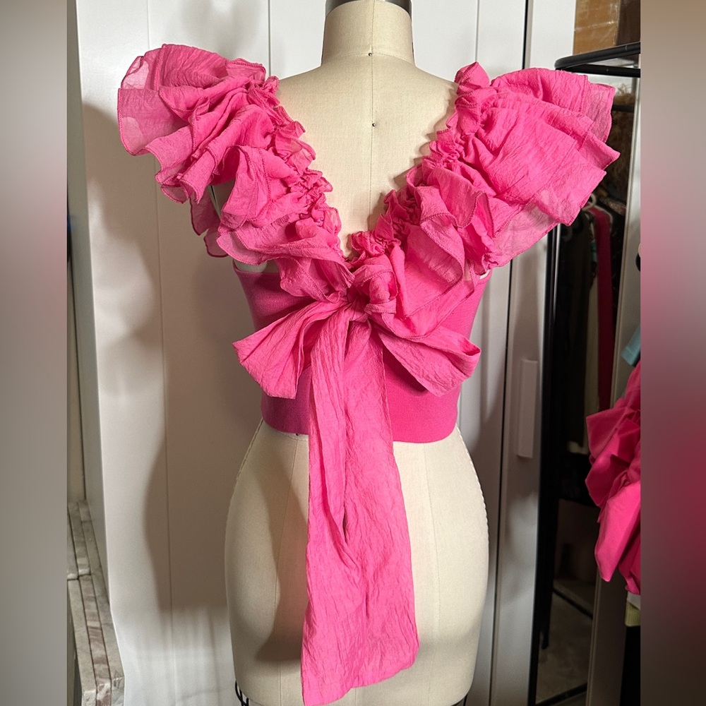 Pink Ruffled Sleeve Women's Top - Picture 3 of 5